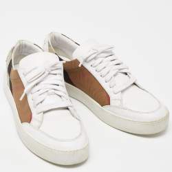 Burberry White/Beige Canvas and Leather Low Top Sneakers Size 38