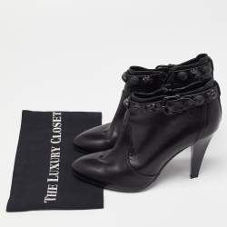 Pre Owned Burberry Black Leather Studded Accents Ankle Booties Size 41