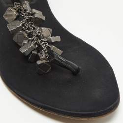 Burberry Black Satin Embellished Thong Flat Sandals Size 39