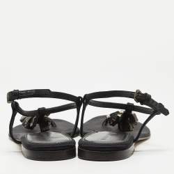 Burberry Black Satin Embellished Thong Flat Sandals Size 39