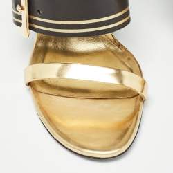 Pre Owned Burberry Black/Gold Leather Buckle Detail Ankle Strap Sandals Size 39