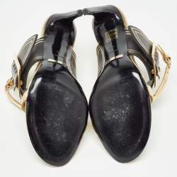 Pre Owned Burberry Black/Gold Leather Buckle Detail Ankle Strap Sandals Size 39
