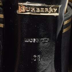 Pre Owned Burberry Black/Gold Leather Buckle Detail Ankle Strap Sandals Size 39