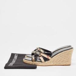 Burberry Beige/Black House Check Canvas and Patent Wedge Sandals Size 40