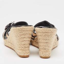 Burberry Beige/Black House Check Canvas and Patent Wedge Sandals Size 40