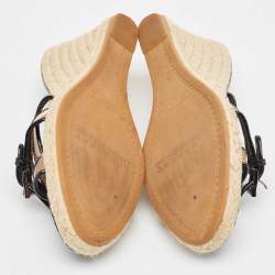 Burberry Beige/Black House Check Canvas and Patent Wedge Sandals Size 40