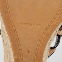Burberry Beige/Black House Check Canvas and Patent Wedge Sandals Size 40