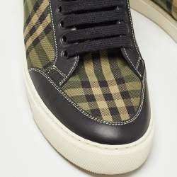 Burberry Green/Black Check Canvas and Leather Low Top Sneakers Size 40