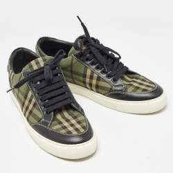 Burberry Green/Black Check Canvas and Leather Low Top Sneakers Size 40