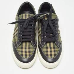 Burberry Green/Black Check Canvas and Leather Low Top Sneakers Size 40