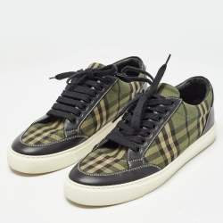 Burberry Green/Black Check Canvas and Leather Low Top Sneakers Size 40