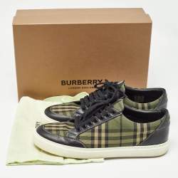 Burberry Green/Black Check Canvas and Leather Low Top Sneakers Size 40
