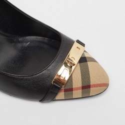Pre Owned Burberry Black/Beige Canvas and Leather Cap Top Pumps Size 40.5