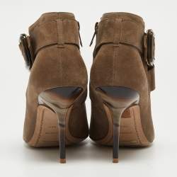 Pre Owned Burberry Beige Suede Peep Toe Zip Up Booties Size 38.5