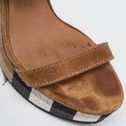 Burberry Brown Nova Check Canvas and Suede Warlow Platform Wedge Sandals Size 38