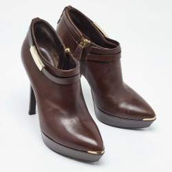 Burberry Brown Leather Platform Ankle Booties Size 36