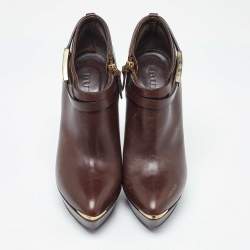 Burberry Brown Leather Platform Ankle Booties Size 36