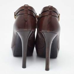 Burberry Brown Leather Platform Ankle Booties Size 36