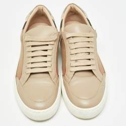 Pre Owned Burberry Brown House Check Canvas and Leather Low-Top Sneakers Size 38