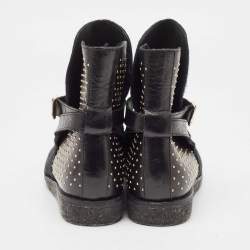 Burberry Black Leather and Calfhair Studded Ankle Boots Size 38