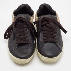 Burberry Black/Beige Canvas and Leather Lace Up Sneakers Size 41