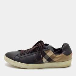 Burberry Black/Beige Canvas and Leather Lace Up Sneakers Size 41