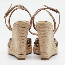 مملوكة مسبقًا Burberry Gold Leather and Canvas Espadrilles Sandals Size 40 