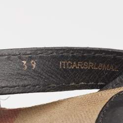 Burberry Beige/Black Canvas and Leather Nova Wedge Sandals Size 39