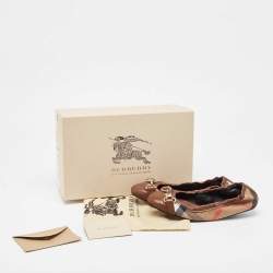 Burberry Brown Nova Check Canvas and Leather Scrunch Ballet Flats Size 35.5