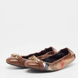 Burberry Brown Nova Check Canvas and Leather Scrunch Ballet Flats Size 35.5
