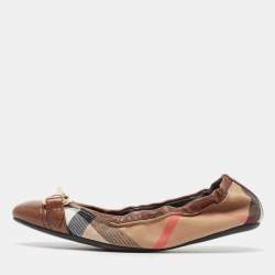 Burberry Brown Nova Check Canvas and Leather Scrunch Ballet Flats Size 35.5