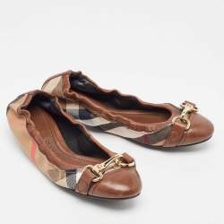 Burberry Brown Nova Check Canvas and Leather Scrunch Ballet Flats Size 35.5