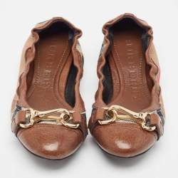 Burberry Brown Nova Check Canvas and Leather Scrunch Ballet Flats Size 35.5