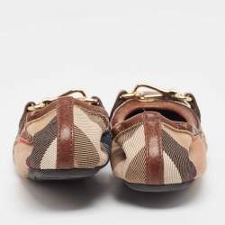 Burberry Brown Nova Check Canvas and Leather Scrunch Ballet Flats Size 35.5