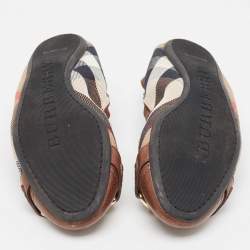 Burberry Brown Nova Check Canvas and Leather Scrunch Ballet Flats Size 35.5