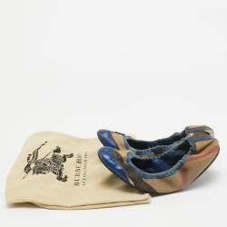 Burberry Blue/Beige Canvas and Leather Scrunch Ballet Flats Size 40