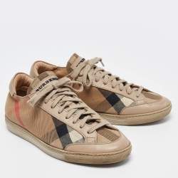 Burberry Beige Nova Check and Leather Low Top Sneakers Size 36