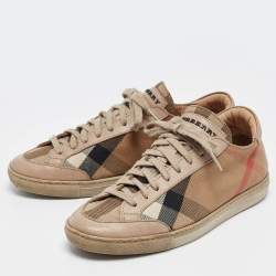 Burberry Beige Nova Check and Leather Low Top Sneakers Size 36