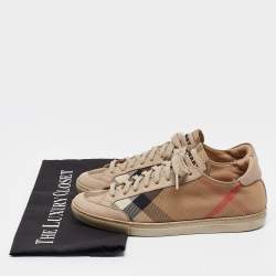 Burberry Beige Nova Check and Leather Low Top Sneakers Size 36