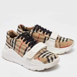 Burberry Beige/White House Check Fabric Regis Low Top Sneakers Size 39