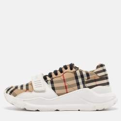Burberry Beige/White House Check Fabric Regis Low Top Sneakers Size 39