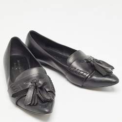 Burberry Black Leather Tassel Pointed Toe Ballet Flats Size 40