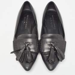 Burberry Black Leather Tassel Pointed Toe Ballet Flats Size 40