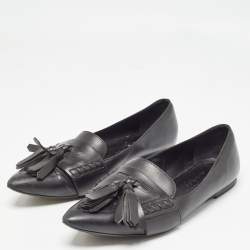 Burberry Black Leather Tassel Pointed Toe Ballet Flats Size 40