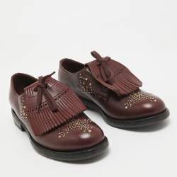 Pre Owned Burberry Burgundy Leather Studded Ampney Derby Size 37.5