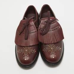 Pre Owned Burberry Burgundy Leather Studded Ampney Derby Size 37.5