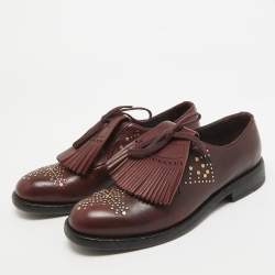 Pre Owned Burberry Burgundy Leather Studded Ampney Derby Size 37.5