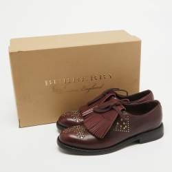 Pre Owned Burberry Burgundy Leather Studded Ampney Derby Size 37.5