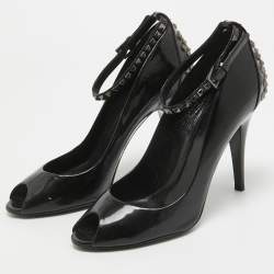 Burberry Black Patent Stud Peep Toe Pumps Size 40