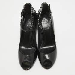 Burberry Black Patent Stud Peep Toe Pumps Size 40